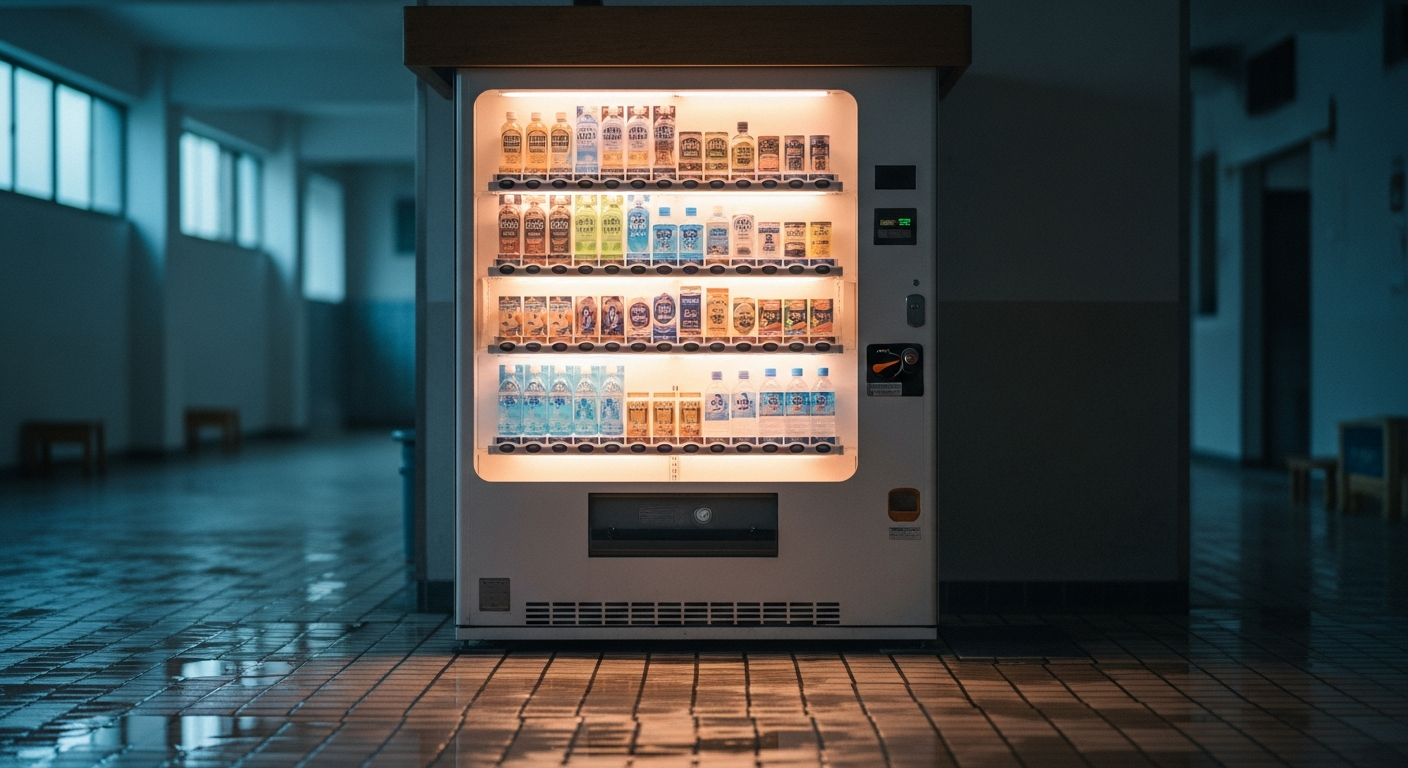 銭湯の脱衣所にある自動販売機やドリンクカウンター・冷えたスポーツドリンクが並ぶ